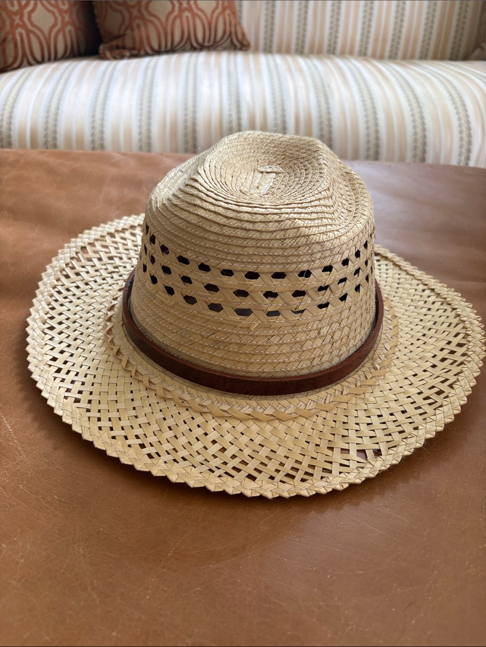 Men’s Woven Straw Sun Hat with Brown Band